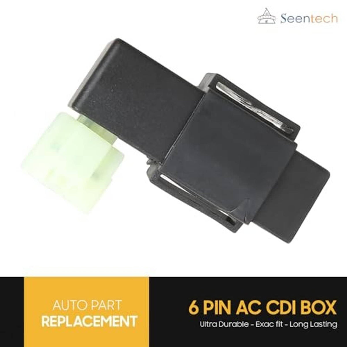 6-pin AC CDI ignition module, side view, black housing with light green connector plugs