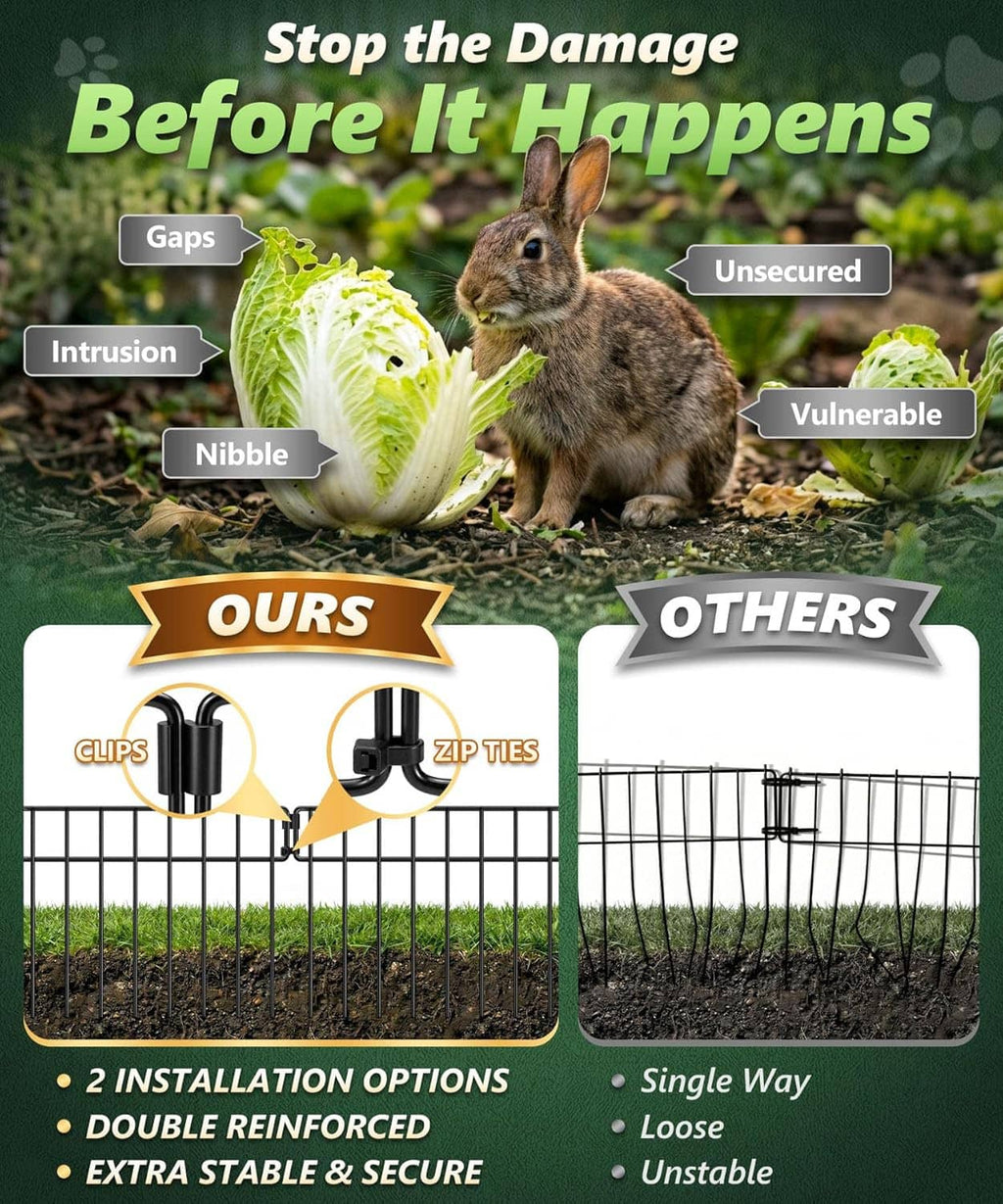 Anti-dig garden fence barrier with secure clips and double reinforcement for pets