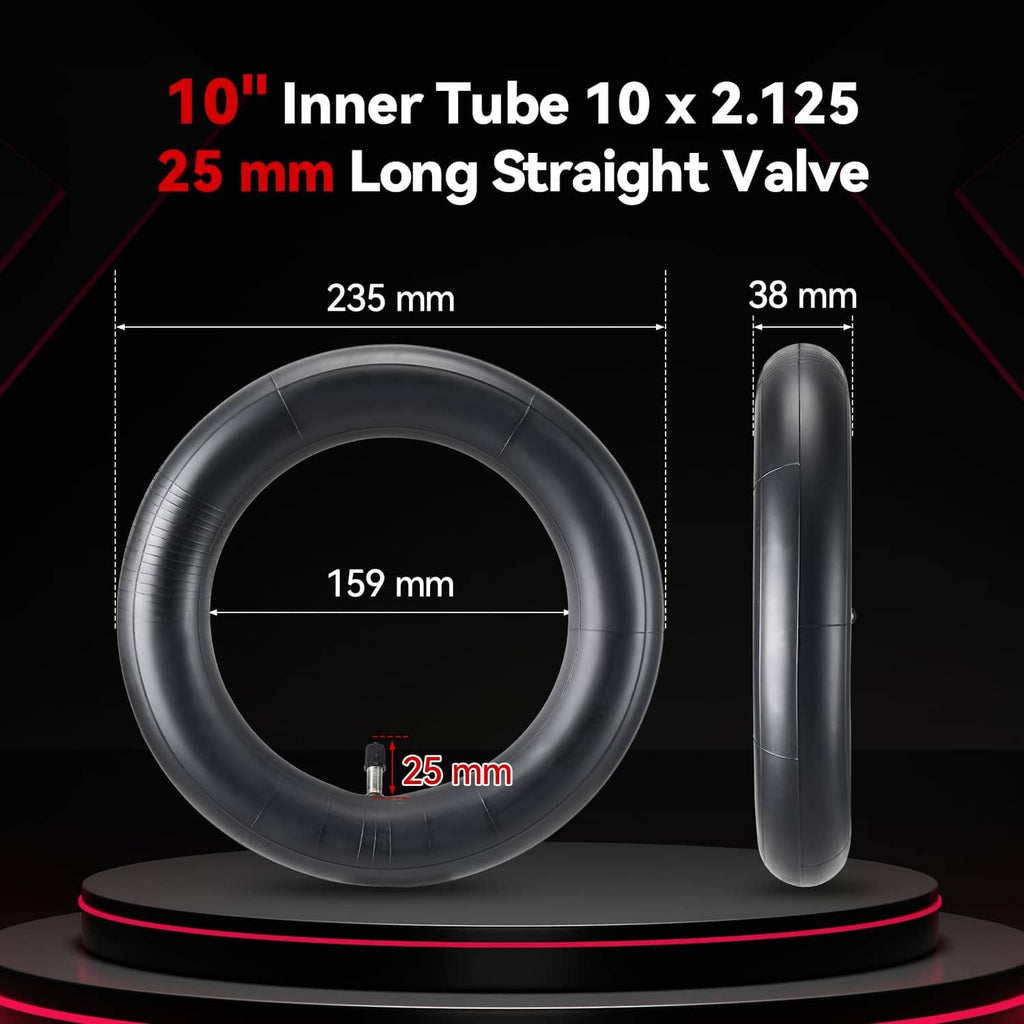 10 x 2.125 black inner tube with long straight presta valve, single loop