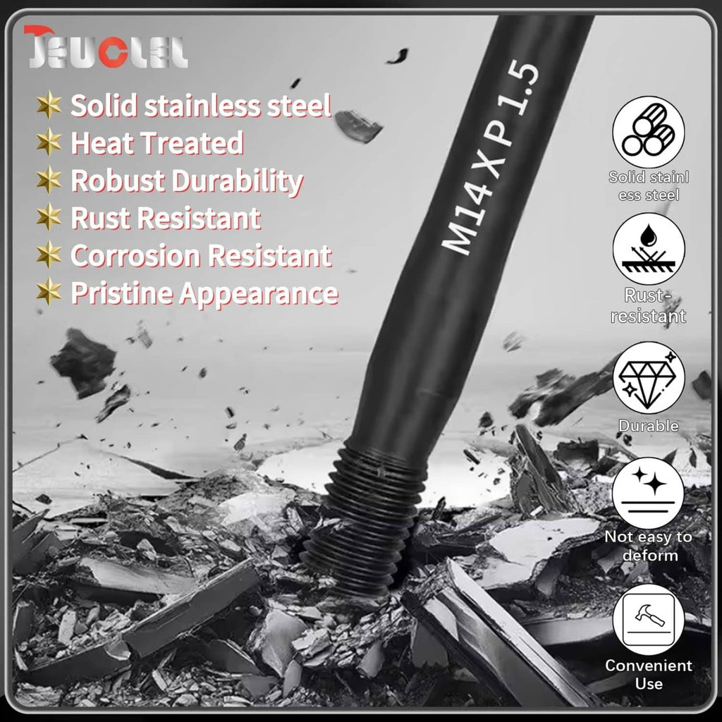 Stainless steel wheel alignment pin with M14 x 1.5 thread and textured handle