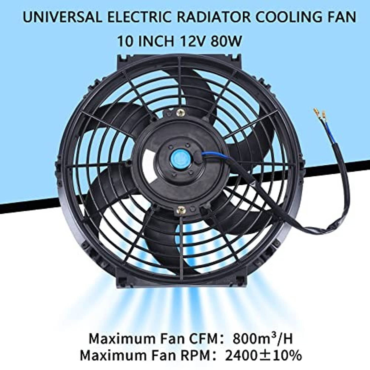 10-inch black electric radiator cooling fan with grille and dual power wires