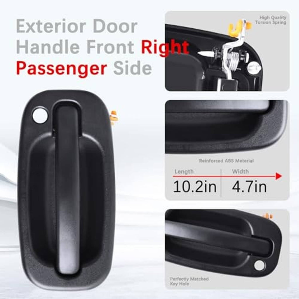 Exterior right passenger door handle, black pull lever with key hole