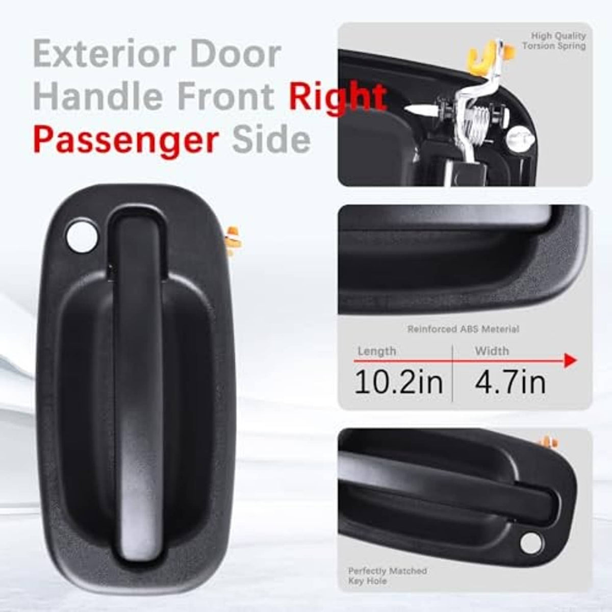 Exterior right passenger door handle, black pull lever with key hole