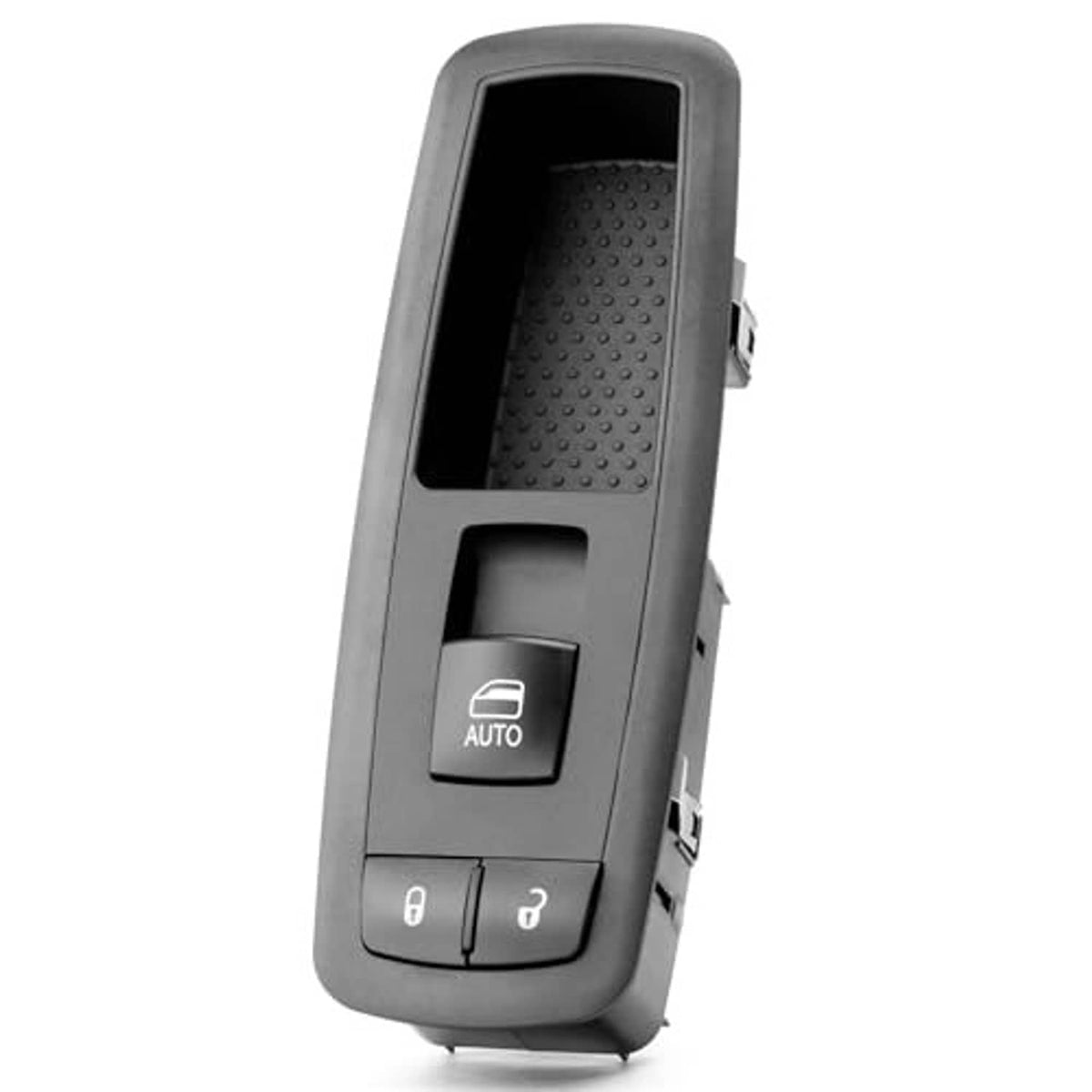 Power window switch panel angled view with AUTO button and symbol controls, dark gray