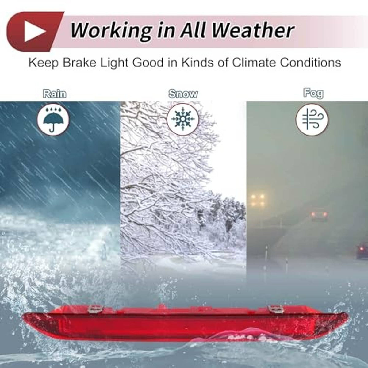 Red LED third brake light with weatherproof housing graphic
