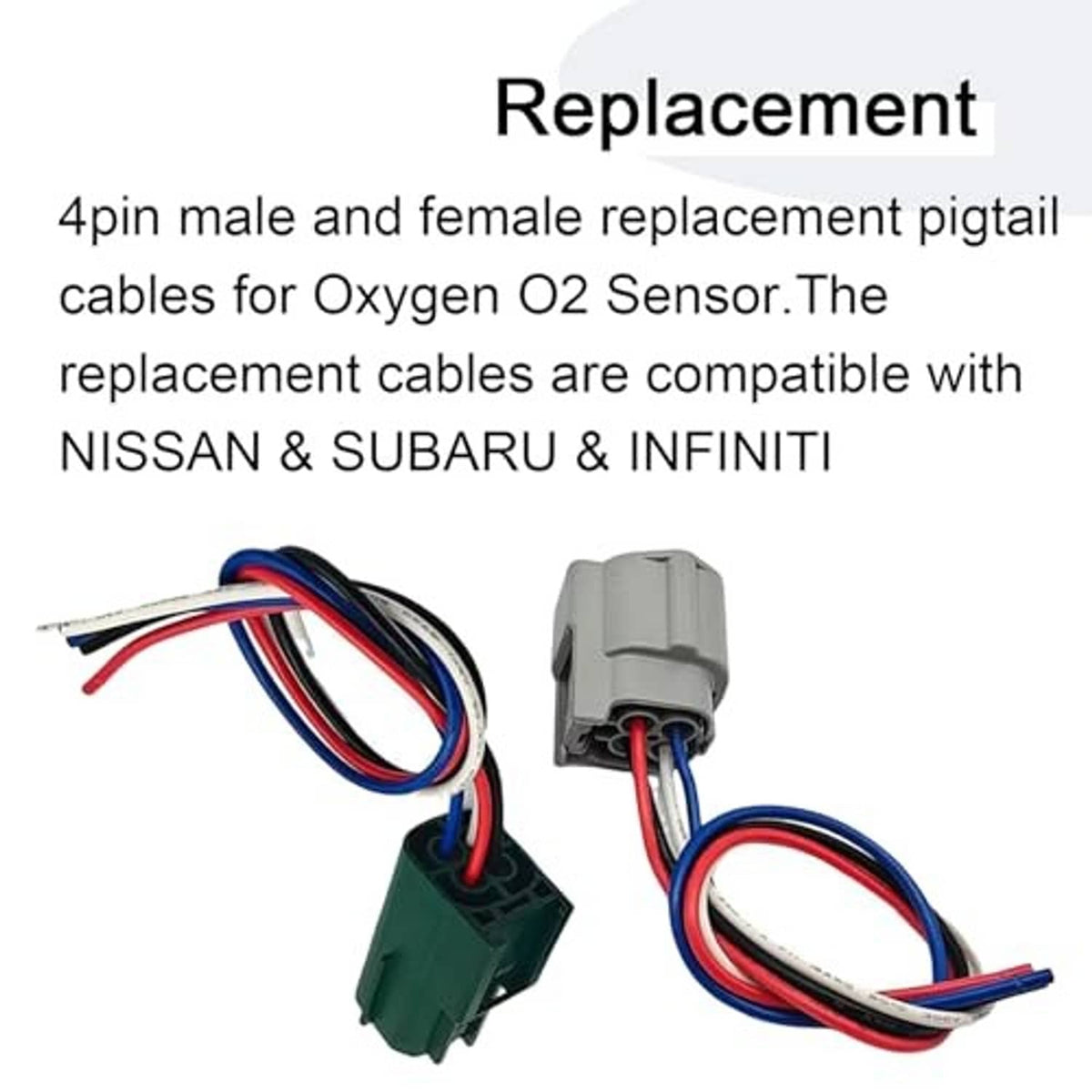 Replacement 4-pin O2 sensor pigtail cables with gray and green connectors and multicolor leads