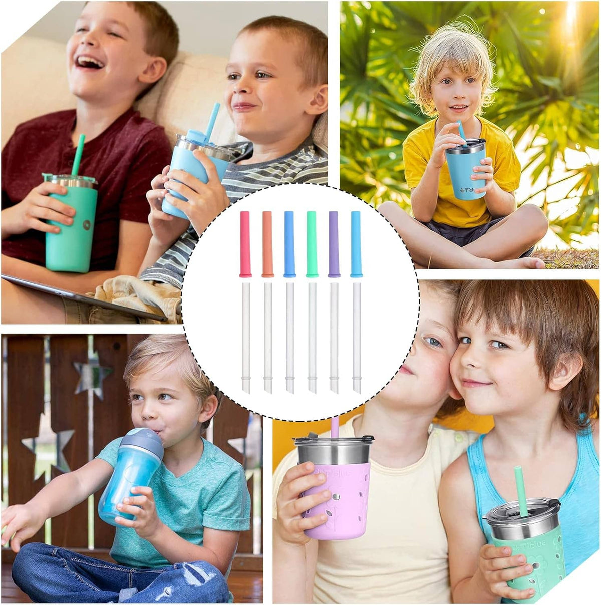 Colored tumbler straw replacement set: pink, blue, green, and white tubes