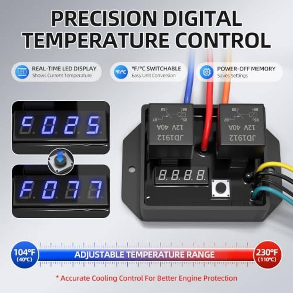 Digital temperature control unit with blue LED display and round adjustment knob