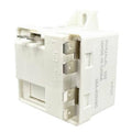 Panel-mount well pump relay control box with four metal terminal lugs, white housing.