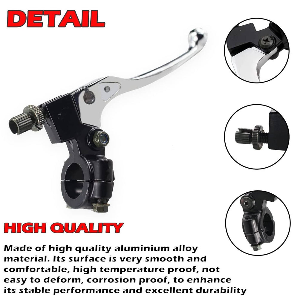Silver brake lever with black clamp housing and adjustable mounting bolts