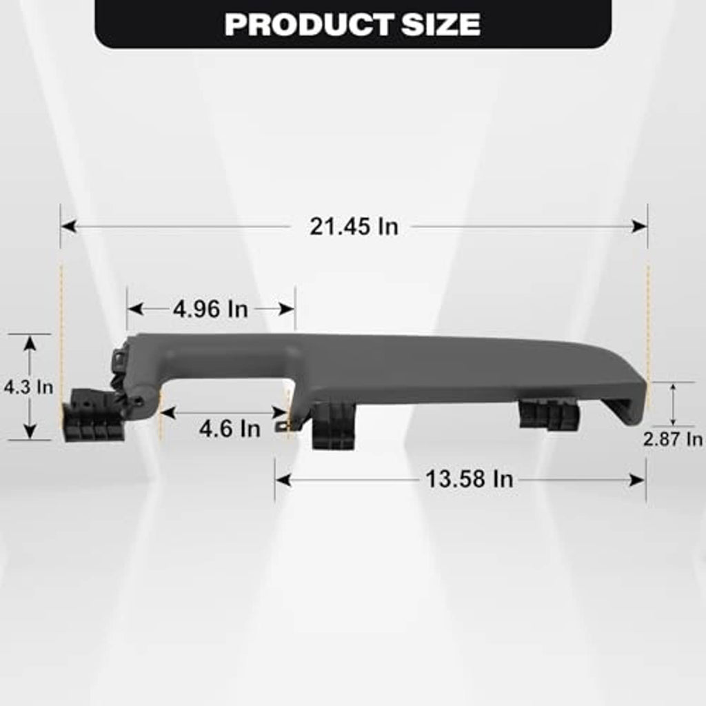 Gray door armrest handle shown with product size measurement diagram