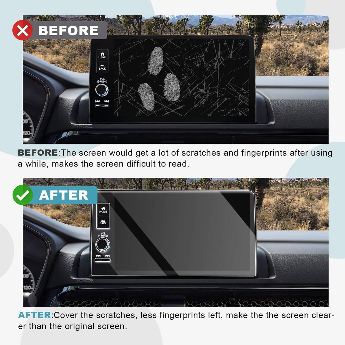 Tempered glass screen protector protecting a car touchscreen from scratches