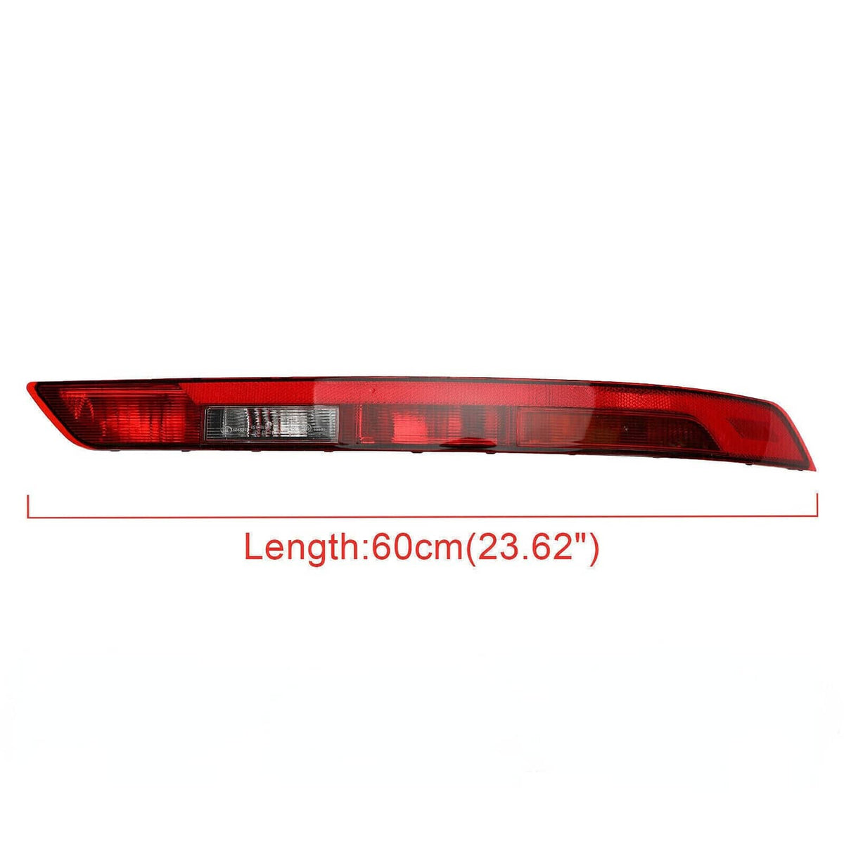 Tail light bar, 60 cm long, red lens with clear rectangular reflector