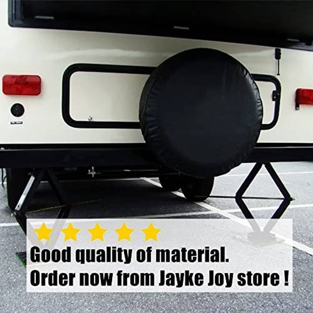 Spare tire cover on vehicle spare wheel, round black cover covering the tire