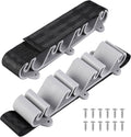 Pair of vertical fishing rod holders with gray cradles, black strap, and mounting screws