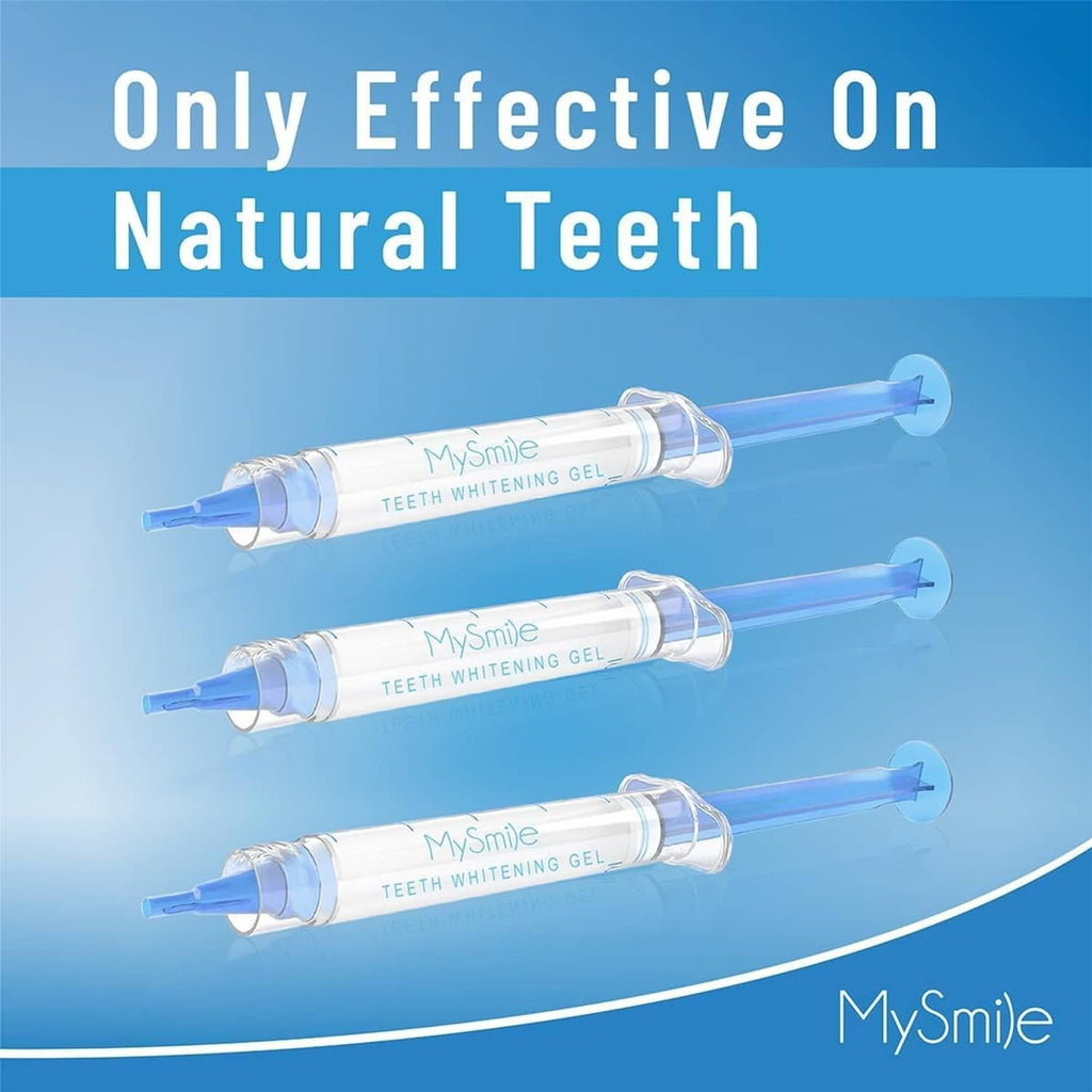 Teeth whitening gel syringes with clear nozzle tips for LED whitening tray