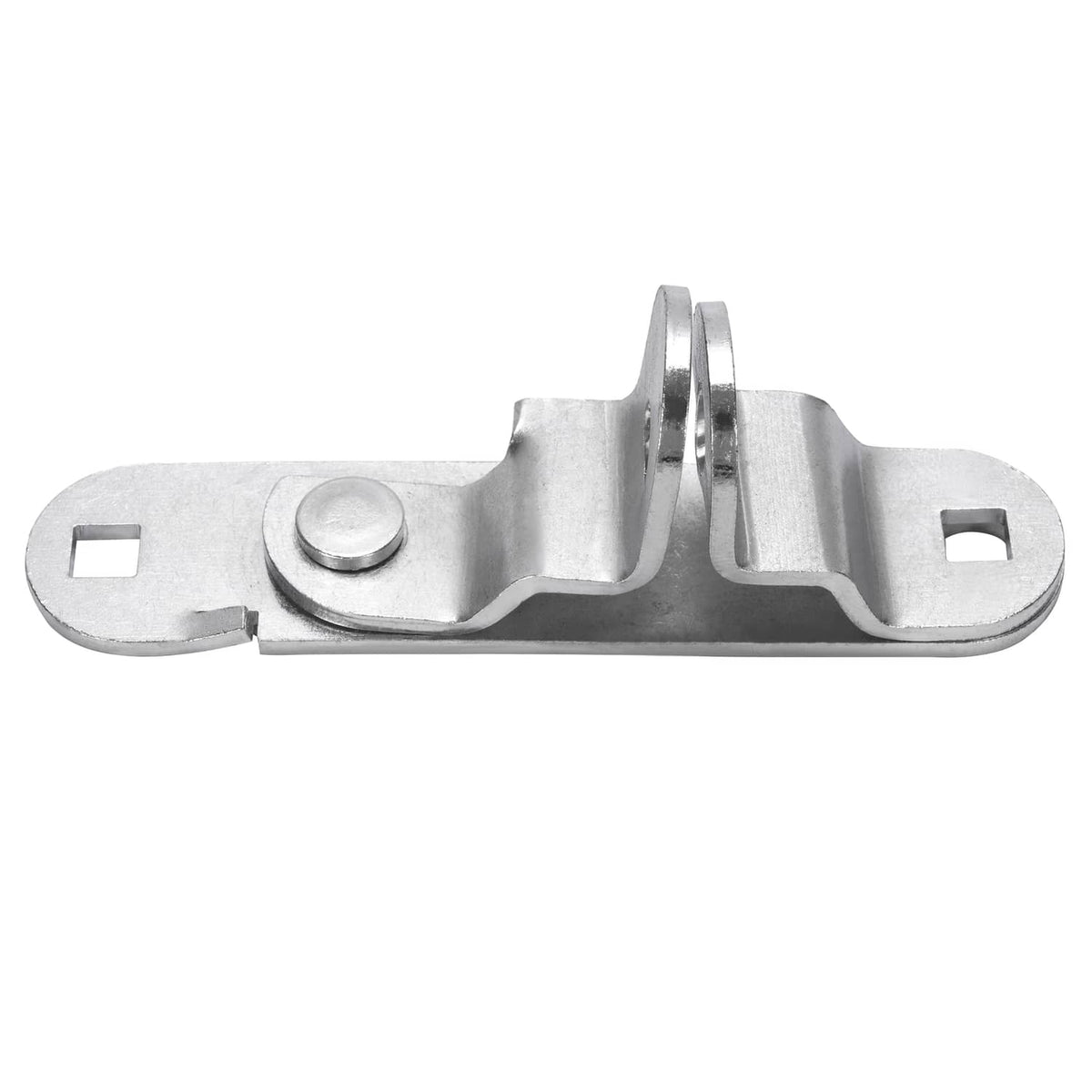 Steel cam latch hasp with flat base plate, side cutouts, and raised keeper, silver