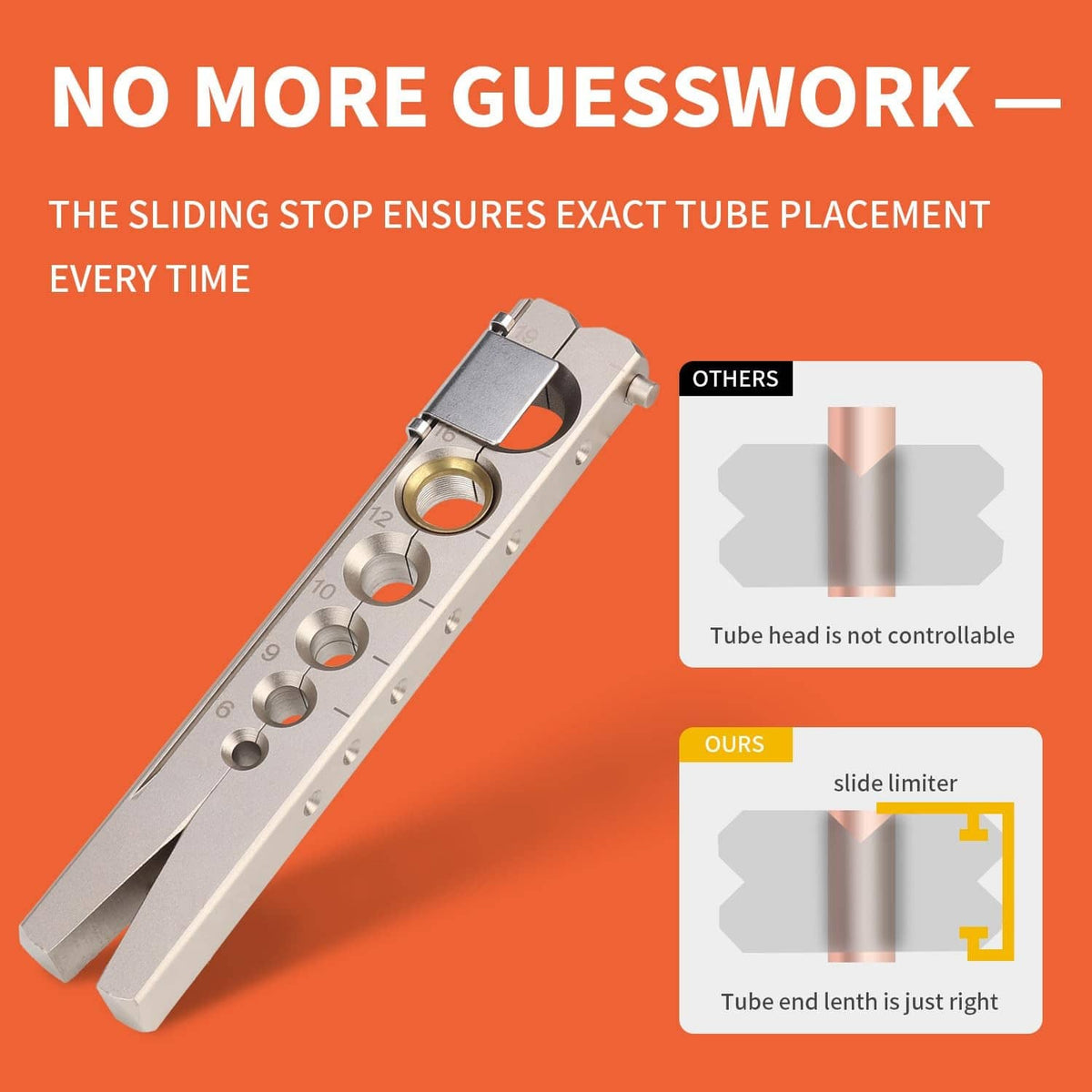 Sliding-stop flaring tool bar with tube-placement holes and adjustable cone head