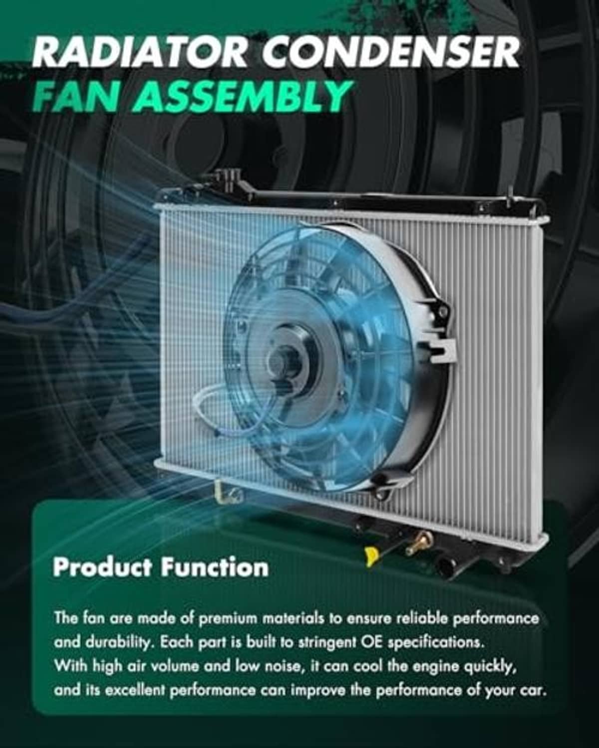 Radiator condenser fan assembly with dual fan unit in a framed housing