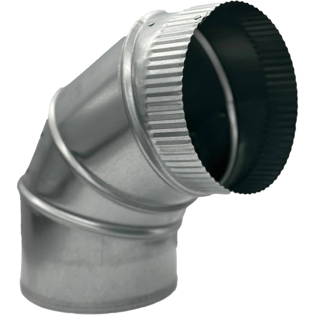 Galvanized steel 90° duct elbow with black flanged end, 4 in opening
