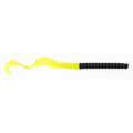 Soft plastic fishing worm, chartreuse tail with black ribbed body
