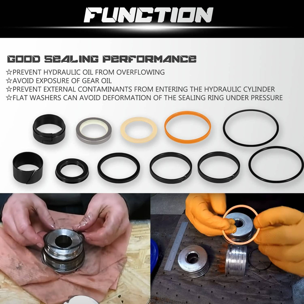 Hydraulic cylinder sealing ring set in black, white, and orange colors