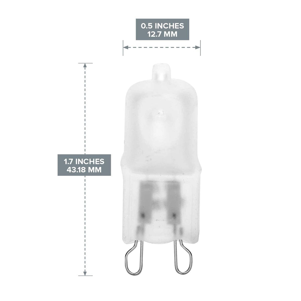 Frosted halogen capsule bulb with size dimensions: 1.7 in and 0.5 in shown