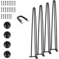 Set of 4 black steel hairpin table legs with flat base feet and mounting caps