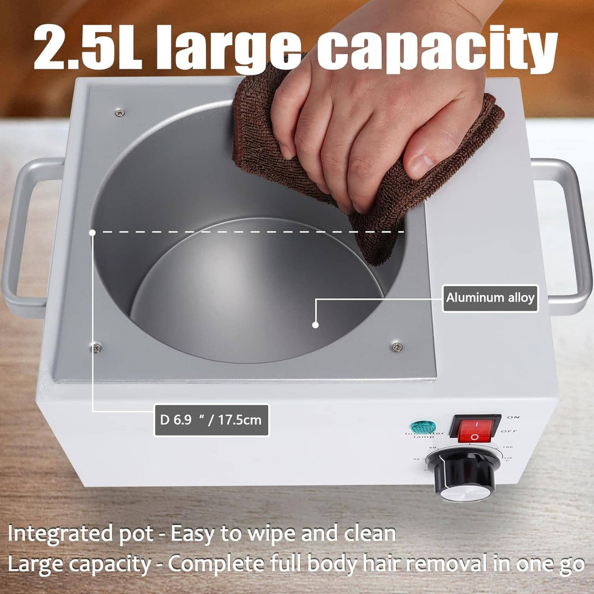 Large-capacity white wax warmer with round heating pot and aluminum alloy inner pot