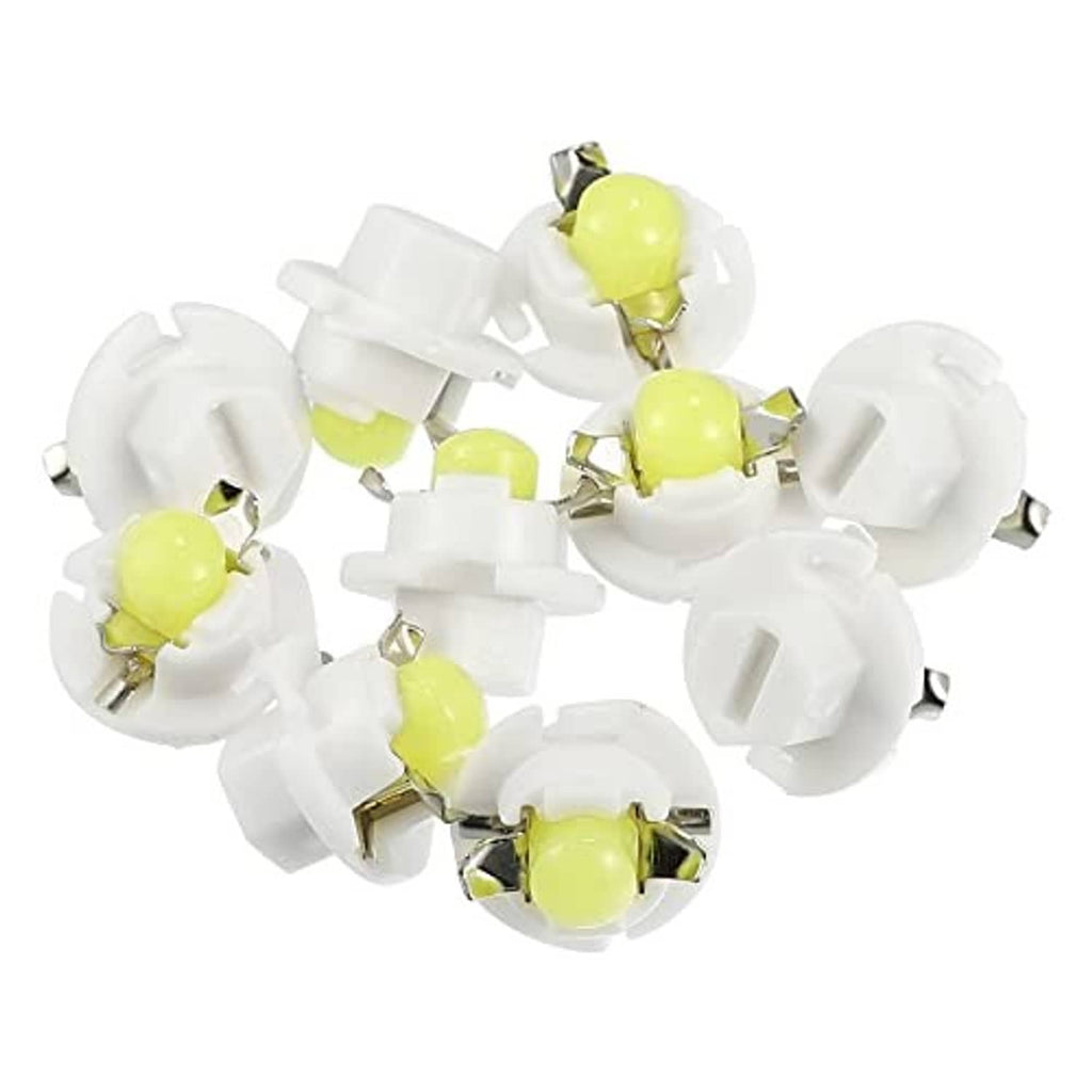 10-pack T5 LED dashboard bulbs with white plastic bases and lime-green LED chips