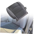 Front driver seat bottom replacement cover, dark gray cloth with textured center panel.
