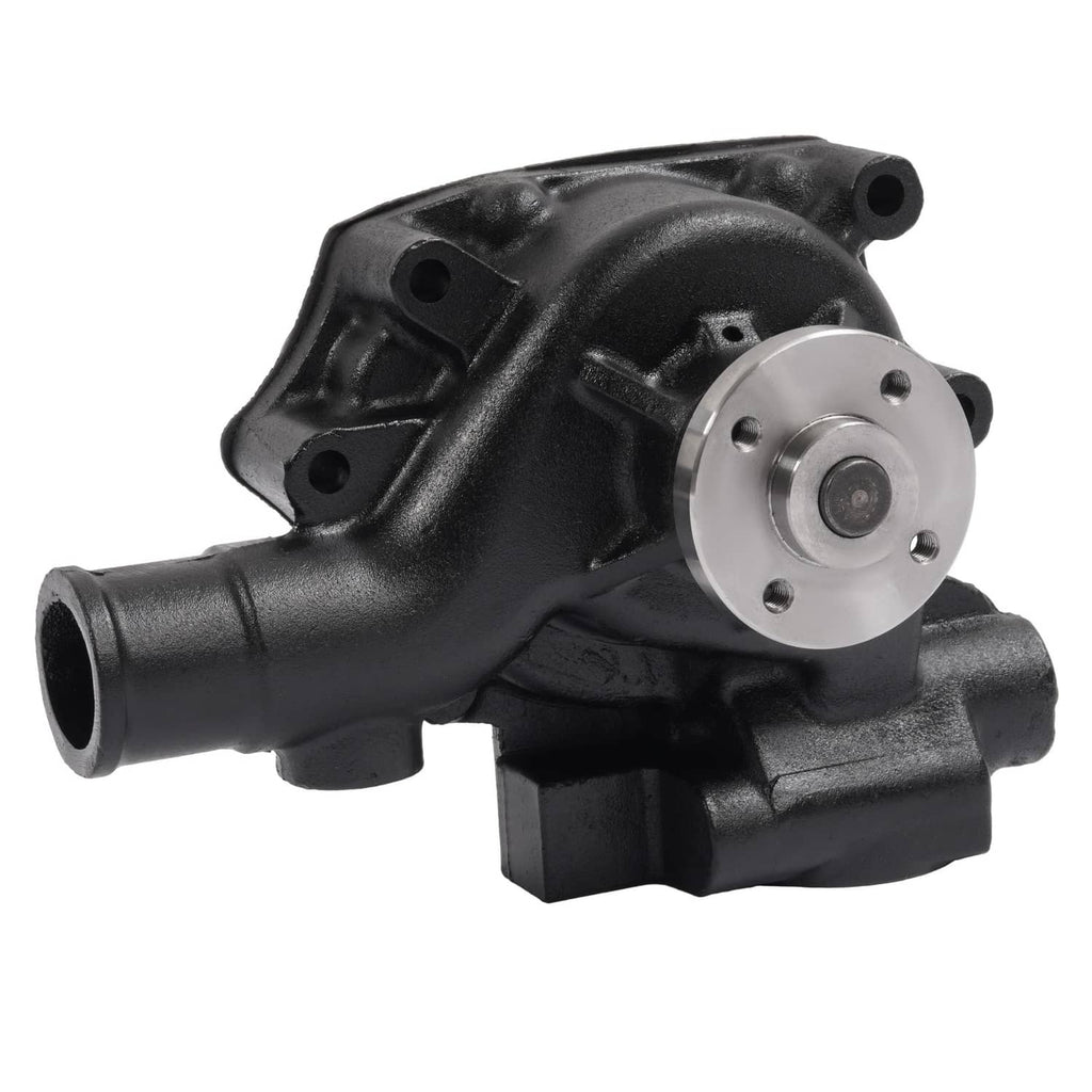 Black water pump with silver circular flange and engine coolant inlet ports