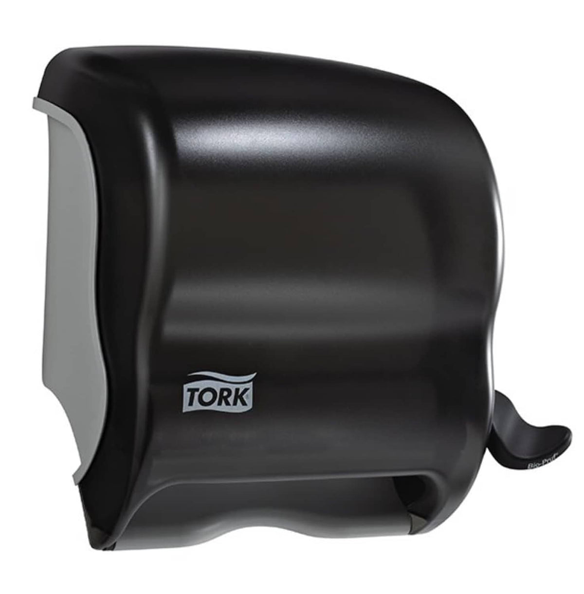 Black TORK lever paper towel dispenser with side lever and front opening