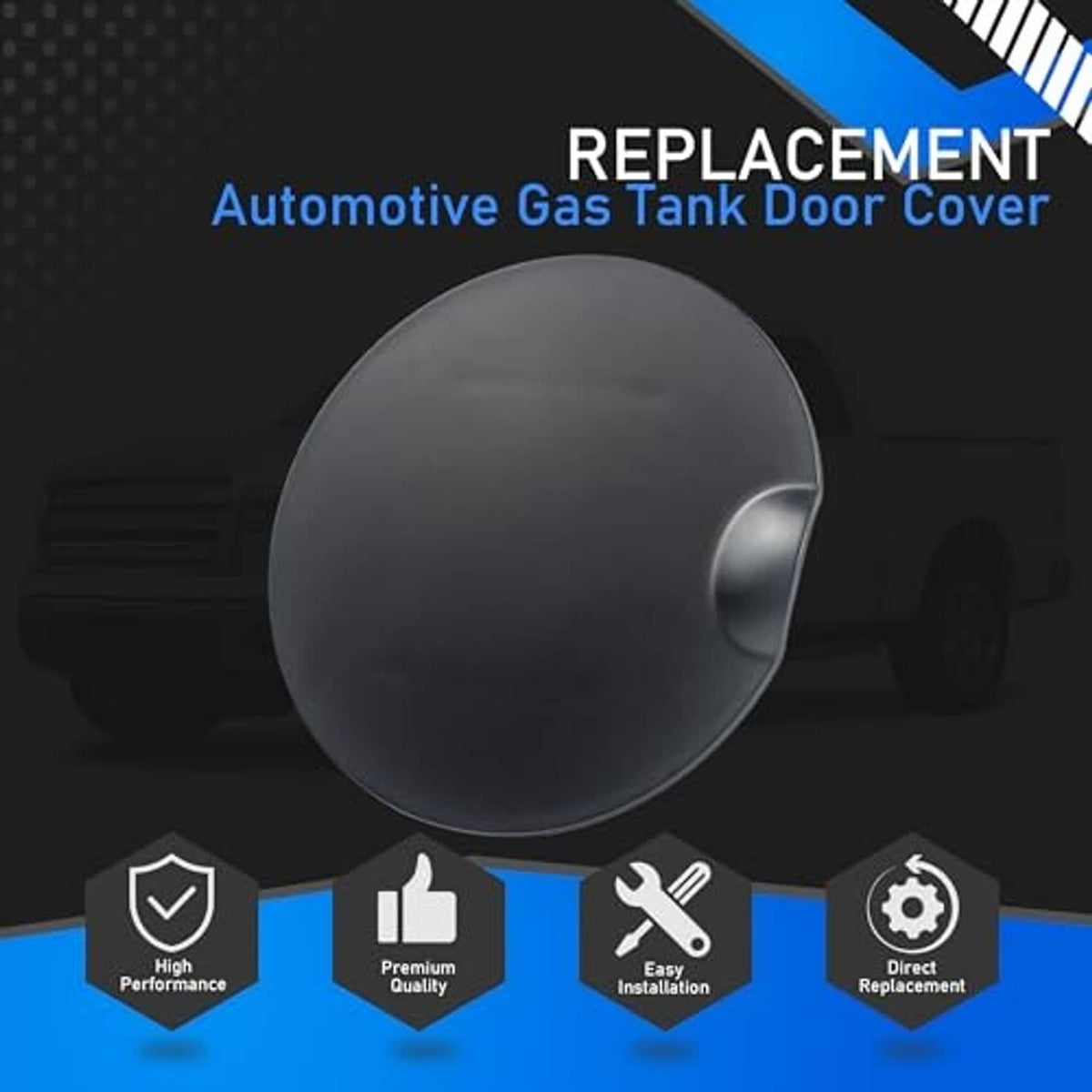 Matte black round gas tank door cover with side pull tab