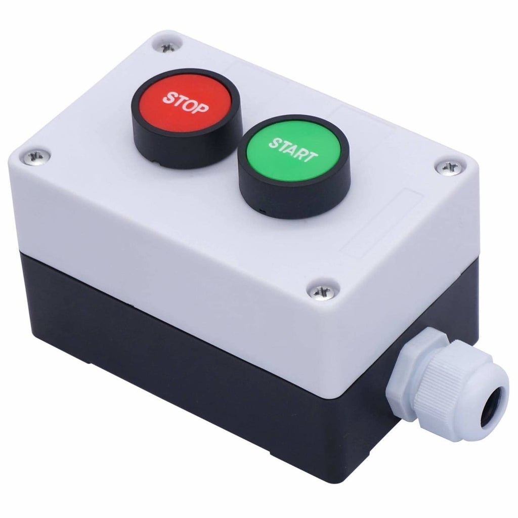 Start/stop push button switch station box with red STOP and green START caps
