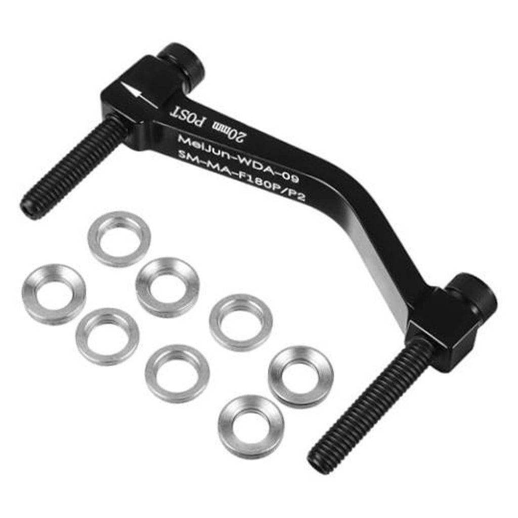 Black 20mm post mount disc brake caliper adapter with bolts and washers, set