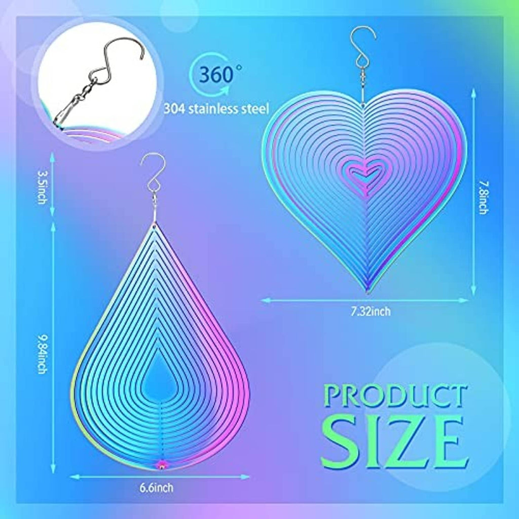 Colorful teardrop wind spinner with spiral metal coils and silver hanging hook