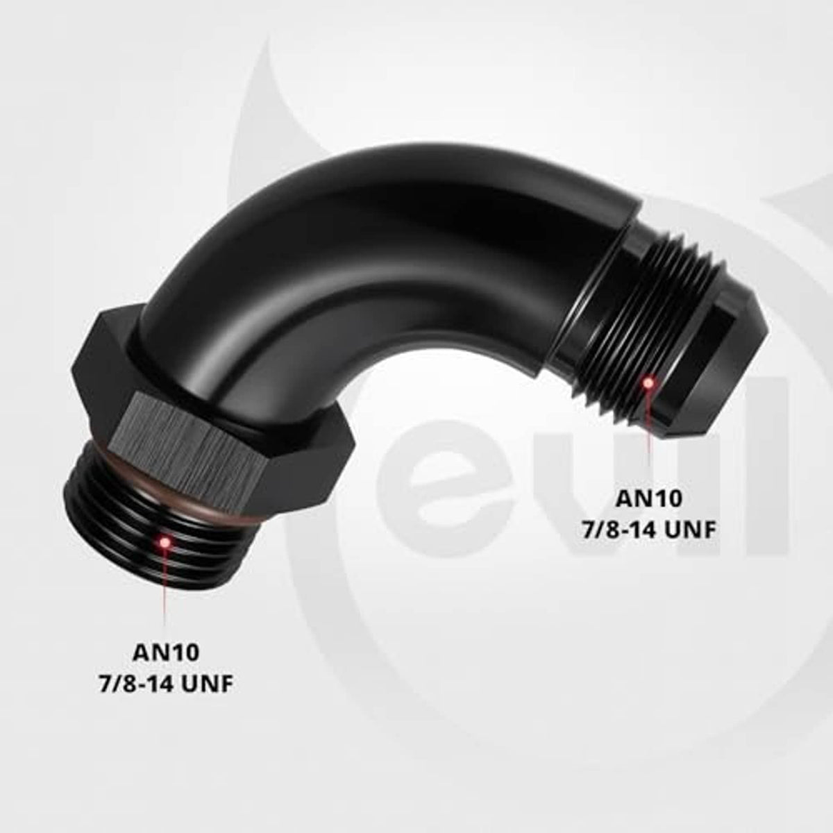 Black 90-degree elbow fitting with male threads, hex fittings, and textured sealing band