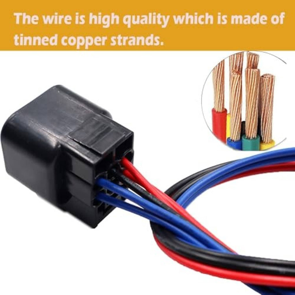 6-pin headlight connector pigtail with black housing and red/blue wire leads