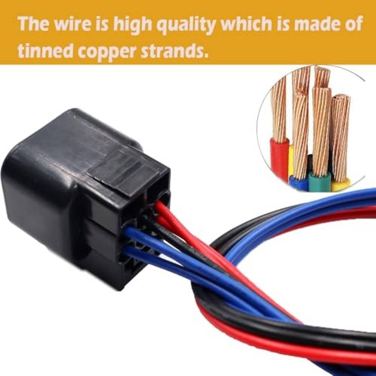 6-pin headlight connector pigtail with black housing and red/blue wire leads