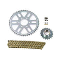 Metal drive sprocket wheel and gold roller chain combo set with small mounting bolts