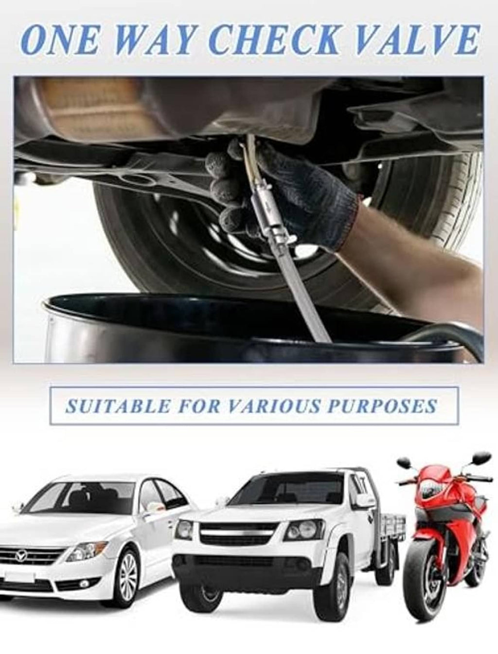 One-way check valve brake bleeder hose shown under a vehicle with vehicle icons