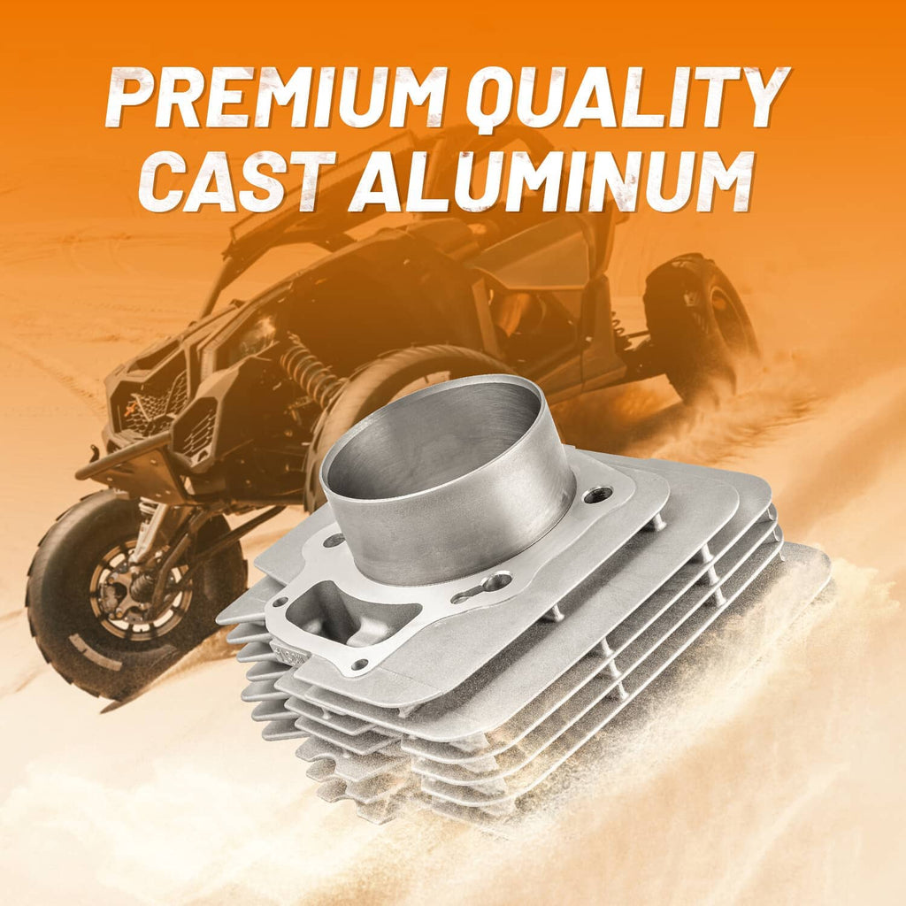 Cast aluminum cylinder piston gasket kit with finned cylinder and piston components