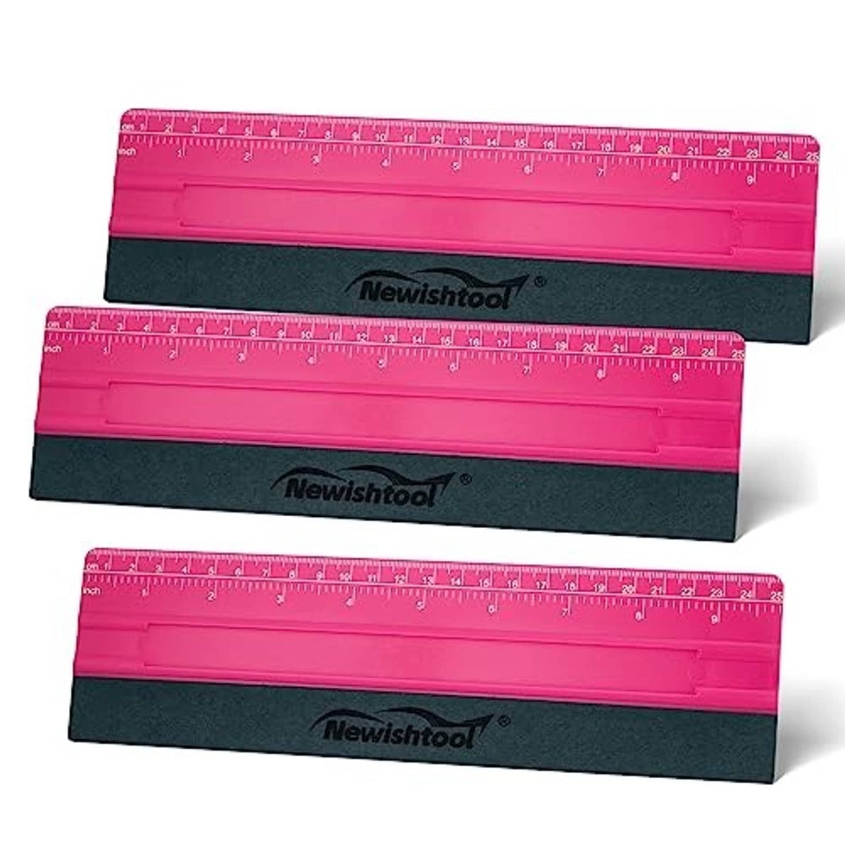 Rose pink large vinyl squeegee with dark base and ruler markings, Newishtool