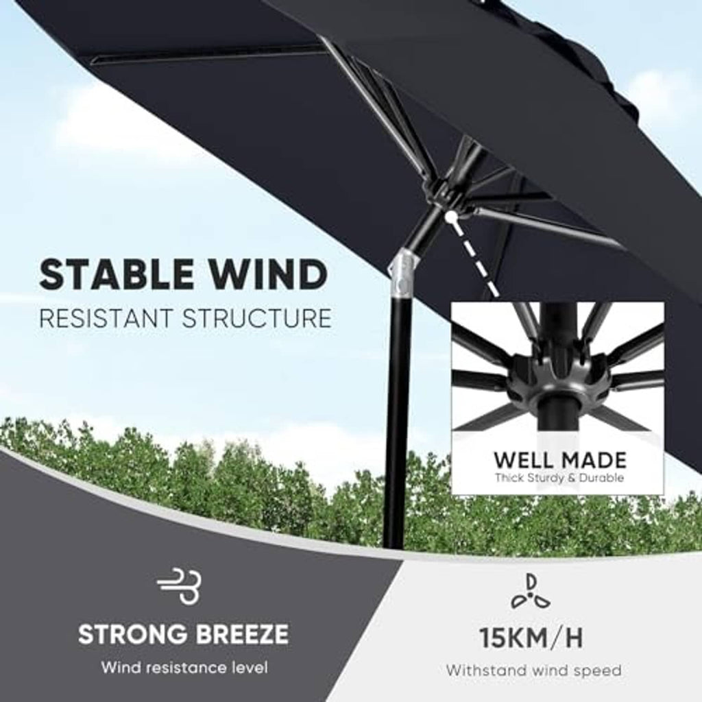 Space grey umbrella with sturdy wind-resistant structure and ribbed spokes
