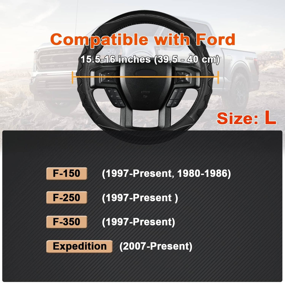 Black steering wheel cover with textured grip and cushioned center panel for full-wheel fit