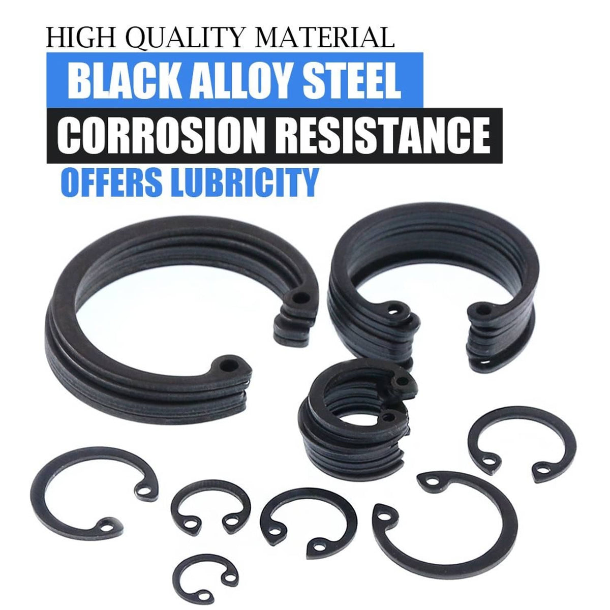 Black alloy steel internal circlip snap retaining rings, mixed sizes