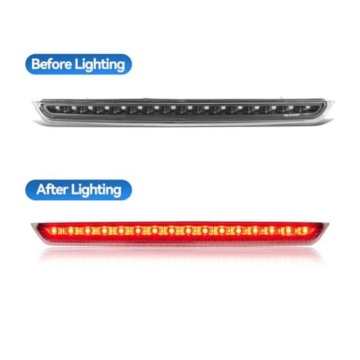 LED third brake light bar showing unlit and red-lit illumination across strip