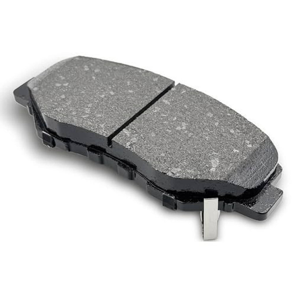 Ceramic brake pads set, dark gray pads with split center line and metal spring hardware
