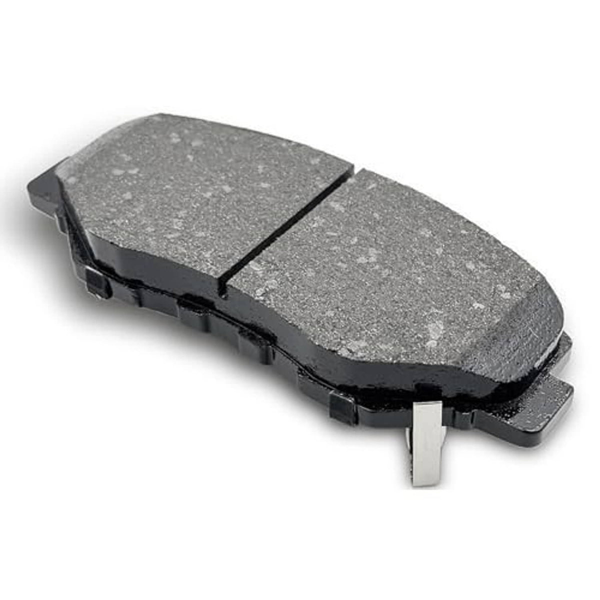 Ceramic brake pads set, dark gray pads with split center line and metal spring hardware